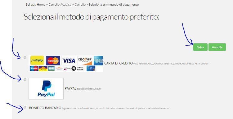 seleziona metodo di pagamento seleziona metodo di pagamento