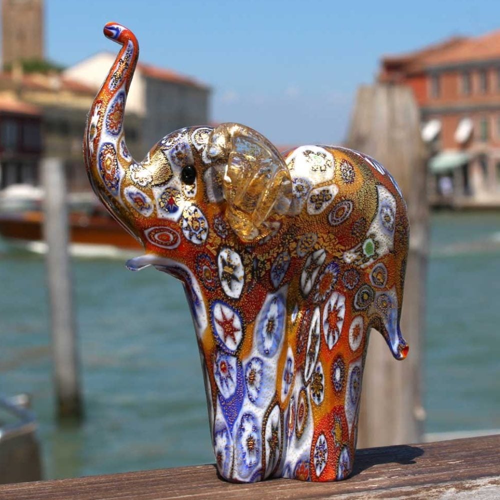 Elephant figurine in murrine and gold