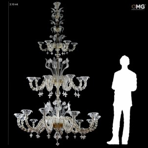 Huge Venetian Chandelier 12 + 8 + 6 lights Cimiero crystal and gold - Rezzonico - Murano Glass