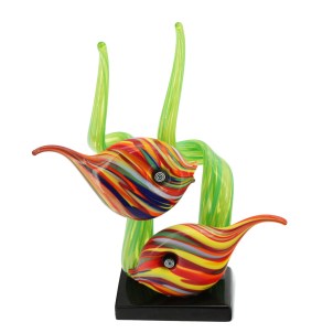 Aquarium Sculpture - Two Tropical Fishes and coral green - Original Murano Glass OMG