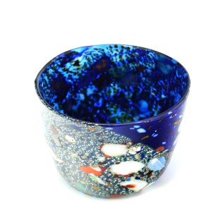 Bowl - Blue & silver leaf - Original Murano Glass