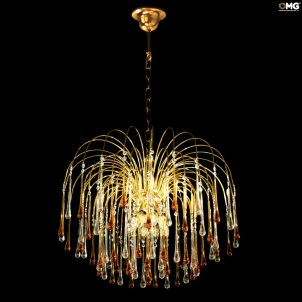 Drop Chandelier in Clear glass and amber - Original Murano Glass OMG