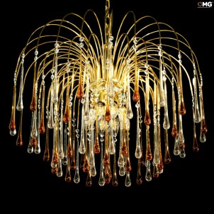 Drop Chandelier in Clear glass and amber - Original Murano Glass OMG