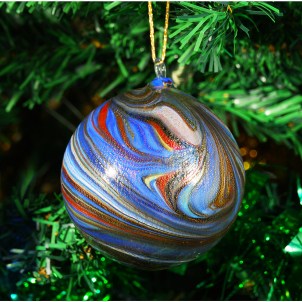 Palla di Natale - Blu & Oro Twisted Fantasy - Vetro di Murano Originale OMG