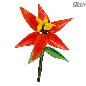 Fiore Orchidea Rossa - Lavorata a Lume - Original Murano Glass OMG