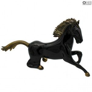 Cavallo Nero e oro Scultura Esclusiva in vetro di Murano