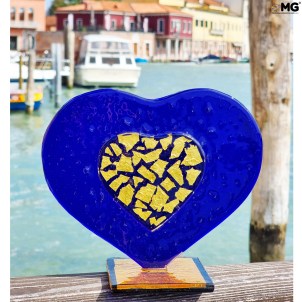 Heart Love - Blue glass with pure gold - Original Murano Glass Omg