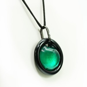 Necklace - green circular submerged glass - Original Murano Glass OMG