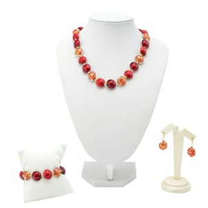 Parure Marlen - Beads with gold leaf - Red - Murano glass