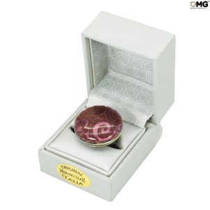 Ring Charming round  -purple and silver leaf - Original Murano Glass OMG