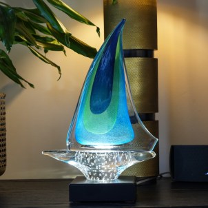 Sailboat Sculpture Sommerso BG - Chroma Collection - Original Murano Glass