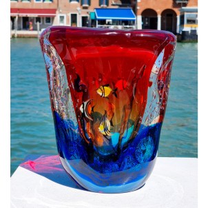 Vase Aquarium - Sunset - with tropical fish - Original Murano Glass OMG