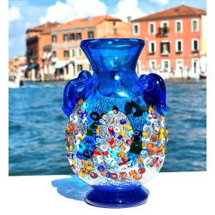 Anfora Light Blue - Vase - Murano glass Millefiori